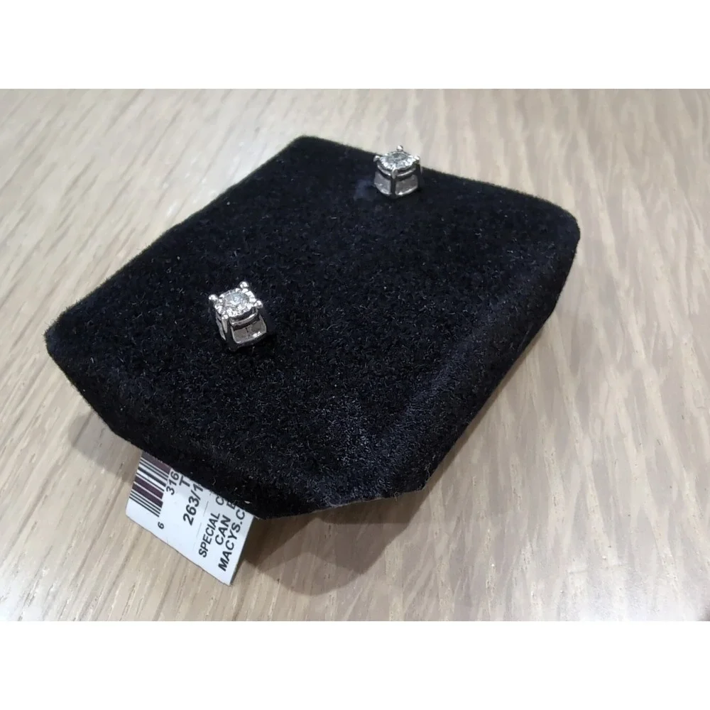 RH Macy's Diamond Solitaire Wedding Studs 1/2cttw Round Stud 14KW White Gold
